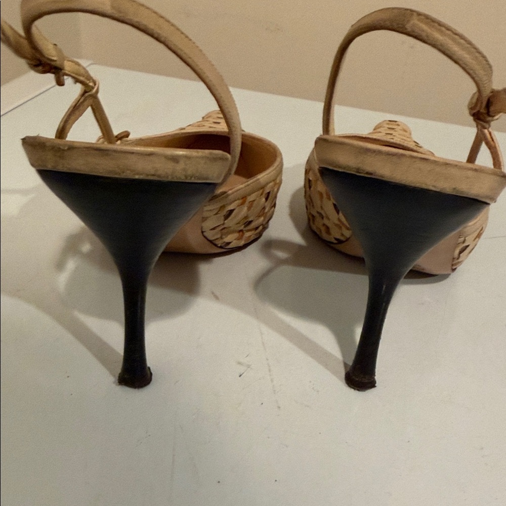 Prada Women's Woven Tan and Brown Heels - Picture 3 of 6